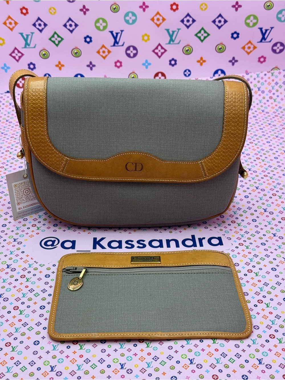 Christian Dior Vintage CD Canvas Crossbody Messenger Bag With Pouch